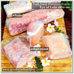 Pork EYE OF LOIN sirloin karbonat SKIN ON frozen LOCAL PREMIUM STEAK SCHNITZEL 3/8" 1cm (price/pack 600g 5-6pcs)